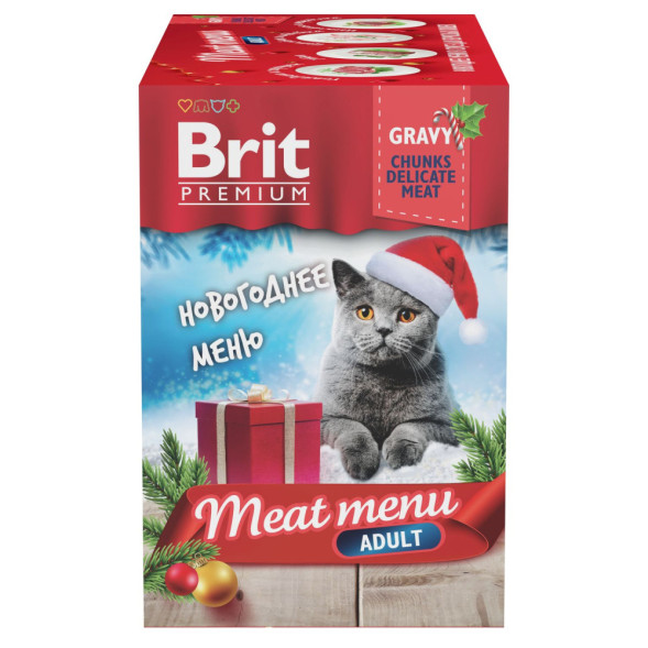 Brit Premium Особые меню влажный корм для взрослых кошек в паучах, Мясное меню в соусе - 85 г х 14 шт