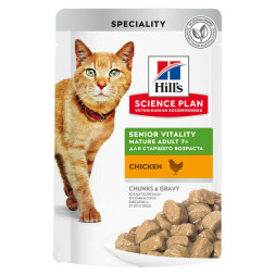 Hills Science Plan Senior Vitality влажный корм для пожилых кошек (7+) для поддержания активности и жизненной энергии с курицей, в паучах - 85 г x 12 шт