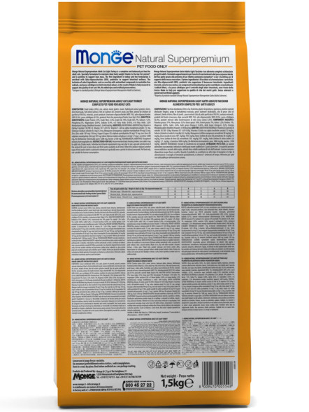 Monge Cat Speciality Light сухой низкокалорийный корм для взрослых кошек с индейкой 1,5 кг