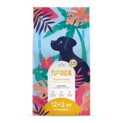 Florida сухой корм для щенков крупных пород с курицей и яблоком - 12+2 кг