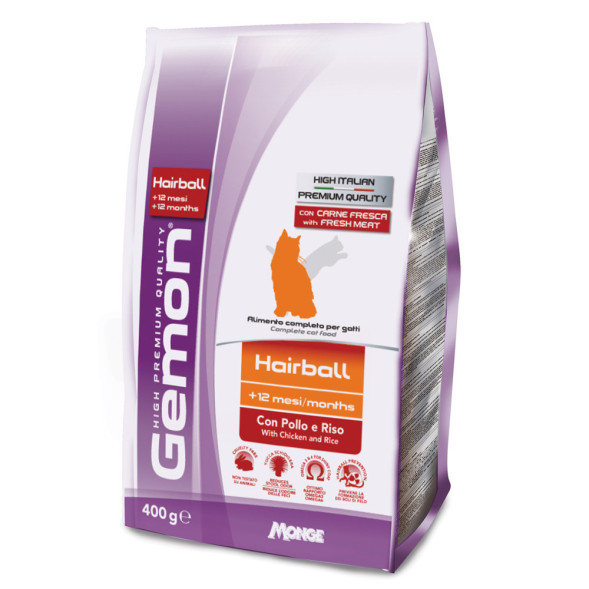 Gemon Cat Hairball сухой корм для взрослых кошек для выведения шерсти из желудка с курицей и рисом 400 г