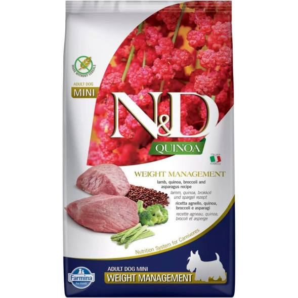 Farmina N&amp;amp;D Dog GF Quinoa Weight Management Lamb Mini сухой корм для взрослых собак мелких пород с избыточным весом, с ягненком - 800 г