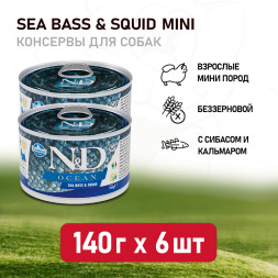 Farmina N&amp;amp;D Ocean Dog Mini влажный корм для взрослых собак мелких пород с сибасом и кальмаром - 140 г (6 шт в уп)