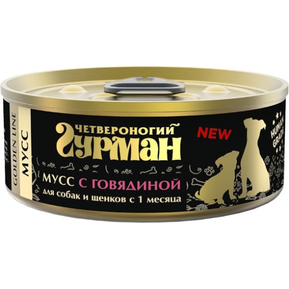 Четвероногий гурман Golden line мусс для собак и щенков с говядиной - 100 г (24 шт)