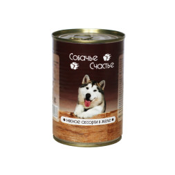 Собачье Счастье влажный корм для собак мясное ассорти в желе, в консервах - 410 г х 20 шт
