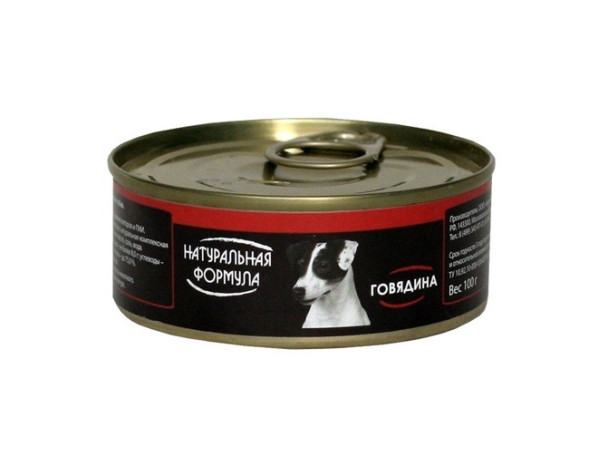 Натуральная формула влажный корм для собак с говядиной, в консервах - 100 г х 24 шт