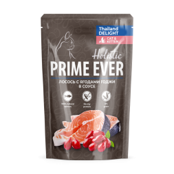 Prime Ever Holistic влажный корм для взрослых кошек с лососем и ягодами годжи в соусе, в паучах - 85 г х 24 шт