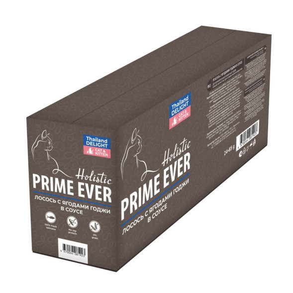 Prime Ever Holistic влажный корм для взрослых кошек с лососем и ягодами годжи в соусе, в паучах - 85 г х 24 шт