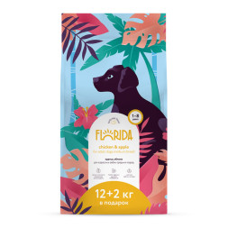 Florida сухой корм для взрослых собак средних пород с курицей и яблоком 12+2 кг