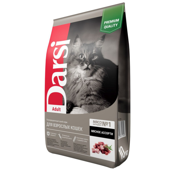Darsi Adult сухой корм для взрослых кошек ассорти мясное - 10 кг