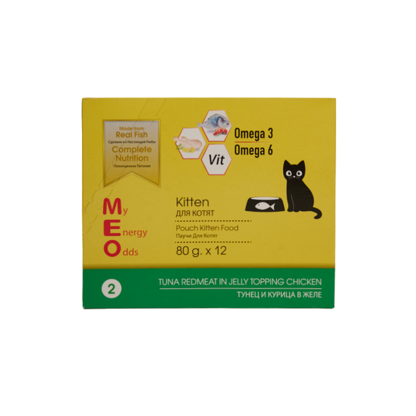 MEO влажный корм для котят с тунцом и курицей в желе, в паучах - 80 г х 12 шт