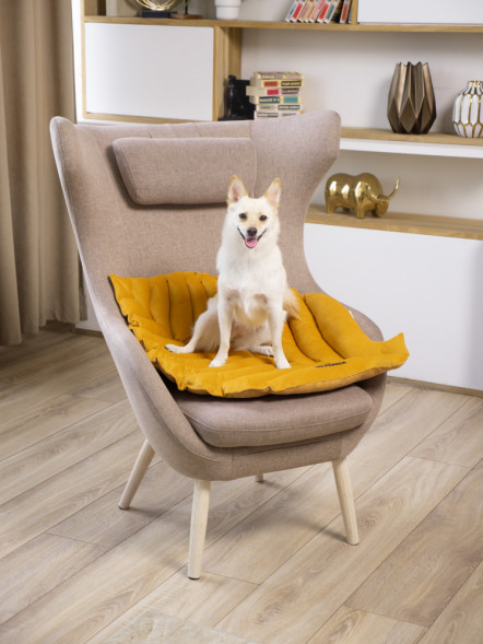 Mr.Kranch лежанка для собак Листочек, средняя двусторонняя, с имитацией кожи, 90х65х5 см, охра