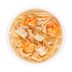 Деревенские лакомства для кошек Суп из курицы с креветкой и гребешком, в паучах - 35 г х 15 шт