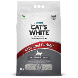 Cats White Activated Carbon наполнитель комкующийся для кошачьего туалета с активированным углем - 10 л