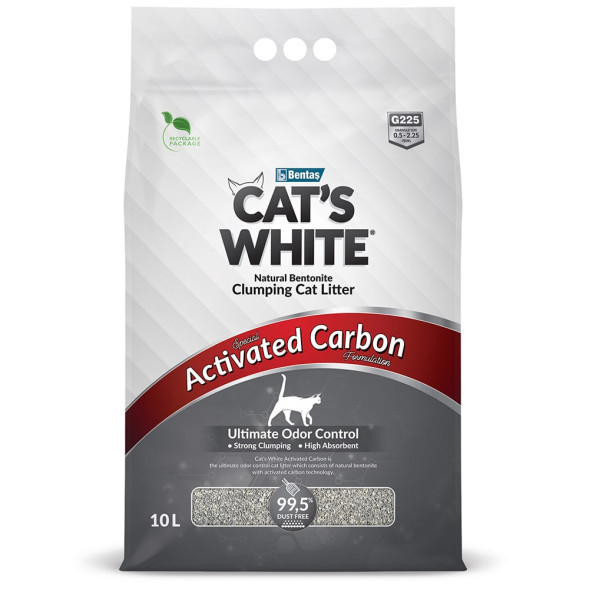 Cats White Activated Carbon наполнитель комкующийся для кошачьего туалета с активированным углем - 10 л