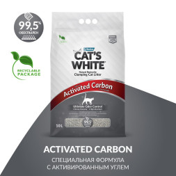 Cats White Activated Carbon наполнитель комкующийся для кошачьего туалета с активированным углем - 10 л