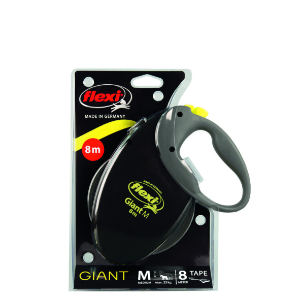 Поводок-рулетка Flexi Giant M длиной 8 м для собак до 25 кг лента чёрная Neon