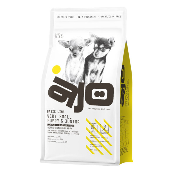 AJO Dog Very Small Puppy&amp;amp;Junior сухой корм для щенков миниатюрных пород с индейкой и гречкой - 1,5 кг