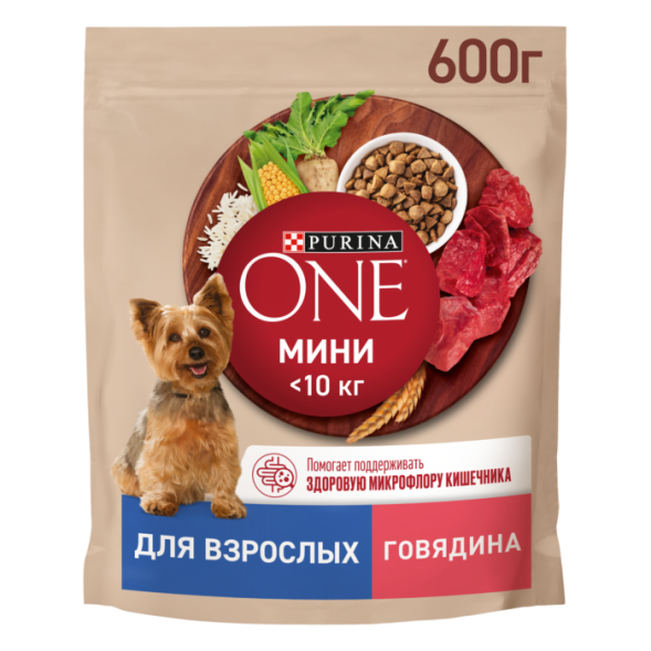 Сухой корм Purina ONE® МИНИ для взрослых собак, с говядиной и с рисом, 600 г