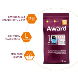 AWARD Sterilized сухой корм для взрослых стерилизованных кошек, с белой рыбой, семенами льна, клюквой и цикорием - 10 кг