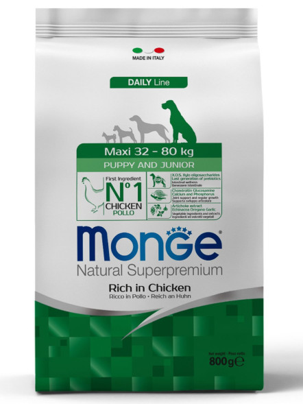 Monge Dog Maxi Puppy &amp;amp; Junior сухой корм для щенков крупных пород с курицей и рисом 800 г