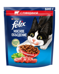 Сухой корм Felix Мясное объедение для взрослых кошек с говядиной - 600 г
