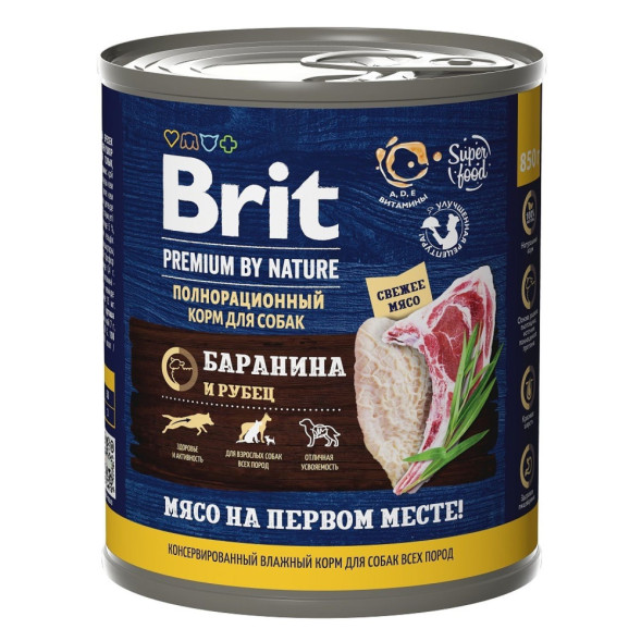 Brit Premium by Nature консервы для взрослых собак всех пород с бараниной и рубцом - 850 г х 6 шт