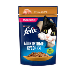 Felix Аппетитные кусочки влажный корм для кошек с курицей в желе, в паучах - 75 г х 26 шт