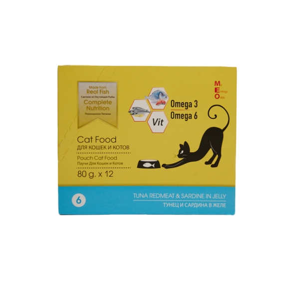 MEO влажный корм для взрослых кошек с тунцом и сардиной в желе, в паучах - 80 г х 12 шт