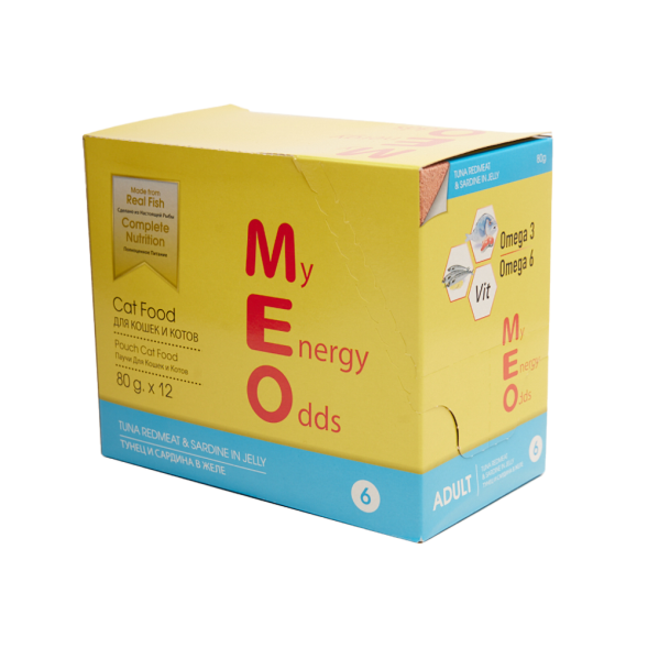 MEO влажный корм для взрослых кошек с тунцом и сардиной в желе, в паучах - 80 г х 12 шт