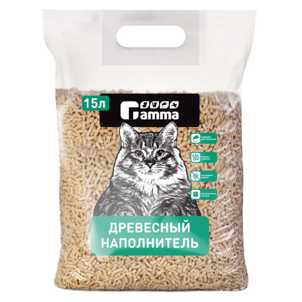 Gamma впитывающий наполнитель для кошачьих туалетов древесный, мелкие гранулы - 7,2 кг (15 л)