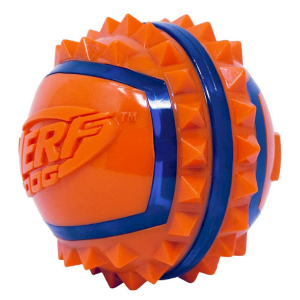 NERF игрушка для собак светящийся мяч с шипами, синий оранжевый - 6 см