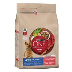 Purina One Мини сухой корм для взрослых собак мелких пород, с высоким содержанием говядины и рисом - 3 кг