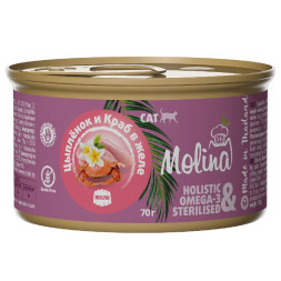 Molina влажный корм для кошек с цыпленком и крабом, в желе, в консервах - 70 г x 12 шт