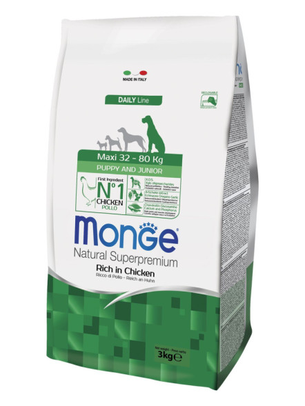Monge Dog Maxi Puppy &amp;amp; Junior сухой корм для щенков крупных пород с курицей и рисом 3 кг