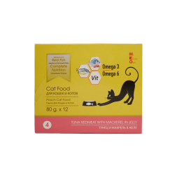 MEO влажный корм для взрослых кошек с тунцом и макрелью в желе, в паучах - 80 г х 12 шт