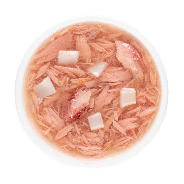 Деревенские лакомства для кошек Суп из тунца с кальмаром и макрелью, в паучах - 35 г х 15 шт