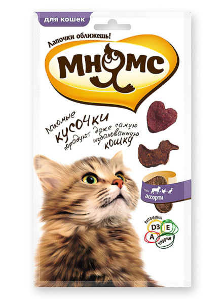 Мнямс лакомые кусочки со вкусом курицы, ягненка и утки для кошек - 35 г