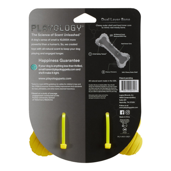 Playology DUAL LAYER BONE двухслойная жевательная косточка для собак с ароматом курицы, большая, желтый