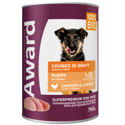 AWARD влажный корм для щенков, кусочки с курицей и морковью, в консервах - 750 г х 12 шт