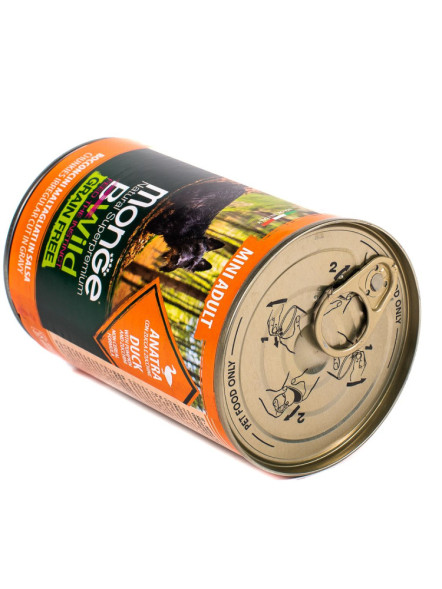 Monge Dog BWild Grain Free Mini влажный беззерновой корм для взрослых собак мелких пород с уткой, тыквой и кабачками в консервах 400 г (24 шт в уп)