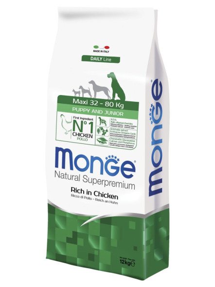 Monge Dog Maxi Puppy &amp;amp; Junior сухой корм для щенков крупных пород с курицей и рисом - 12 кг