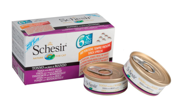 Schesir Cat Adult влажный корм для взрослых кошек с тунцом и говядиной в консервах - 50 г х 6 шт