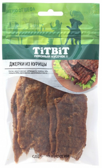 TiTBiT Меню от Шефа лакомство для собак джерки мясные из курицы - 70 г
