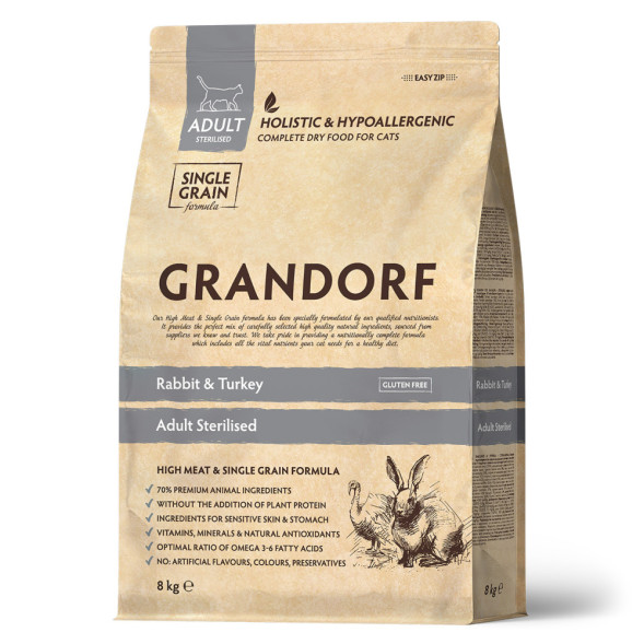 Grandorf Cat Rabbit&amp;amp;Turkey Sterilised сухой корм для взрослых стерилизованных кошек с кроликом и индейкой - 8 кг