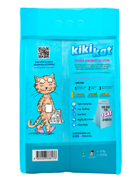 KikiKat комкующийся бентонитовый наполнитель для кошачьего туалета супер-белый с ароматом Горная свежесть - 10 л