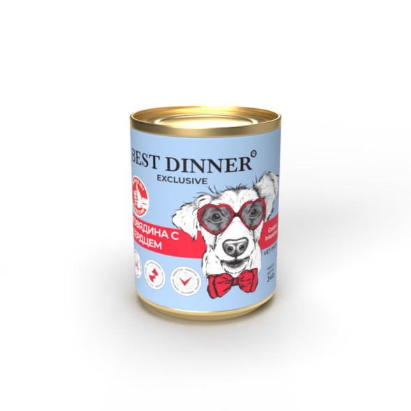 Best Dinner Exclusive Vet Profi Gastro Intestinal диетический влажный корм для взрослых собак с чувствительным пищеварением, с говядиной и сердцем, в консервах - 340 г х 6 шт