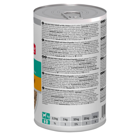 Hills Science Plan Perfect Weight влажный корм для взрослых собак для поддержания оптимального веса, с курицей и овощами, в консервах - 363 г х 6 шт