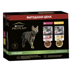 Влажный корм Pro Plan Sterilised для стерилизованных кошек с уткой и с курицей в соусе, 85 г х 10 шт.