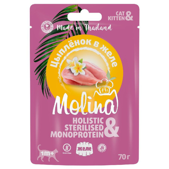 Molina влажный корм для котят и кошек с цыпленком, в желе, в паучах  - 70 г x 24 шт